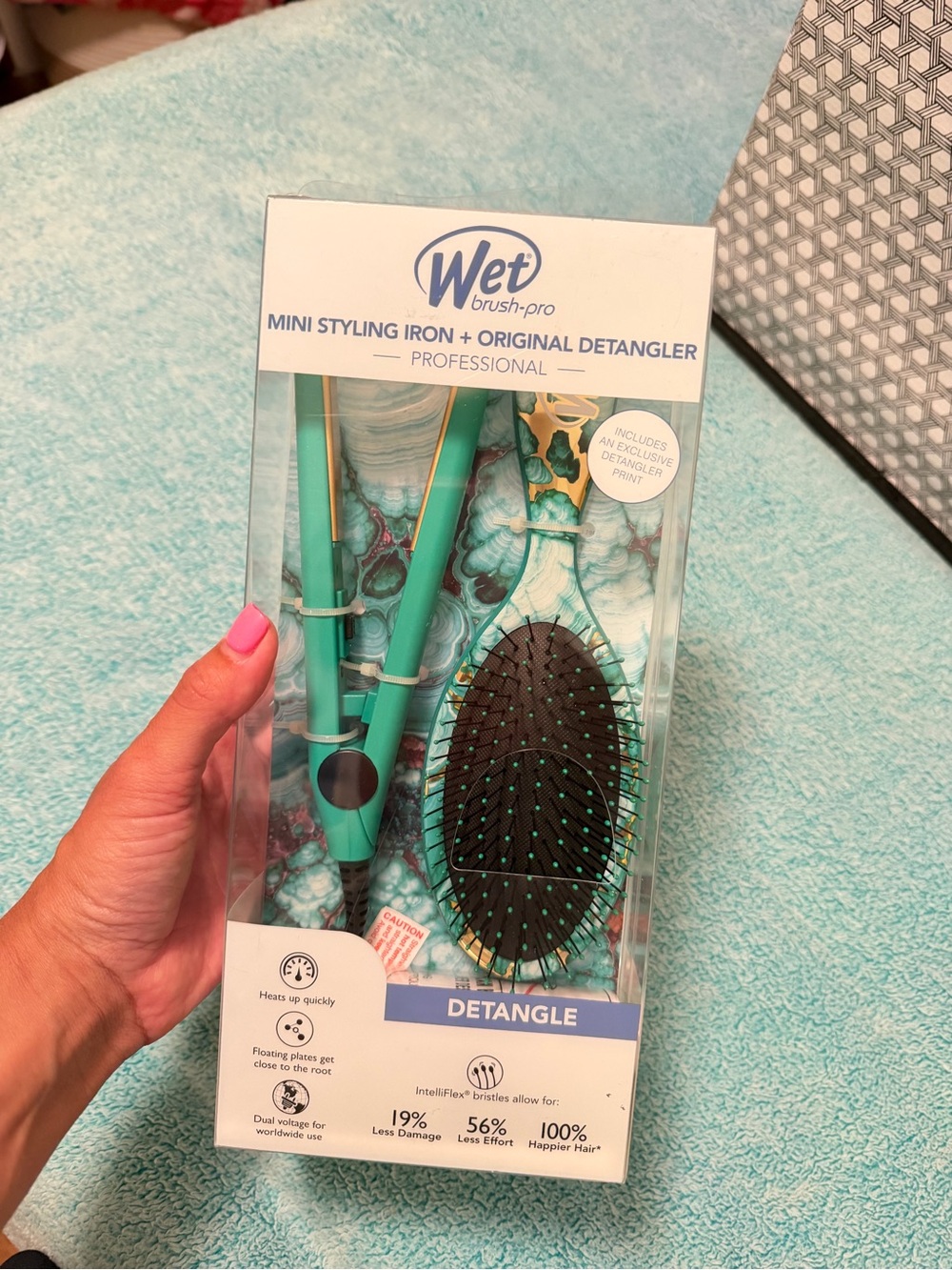 Wet Brush Pro Mini Teal Styling Iron with Detangler Brush